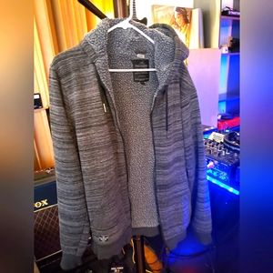Grey/Gray men's very warm hoodie, fleece lined. Medium size but roomy